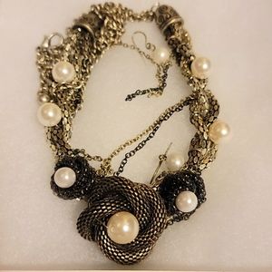 Bijuju Pearl and Metal Necklace Set